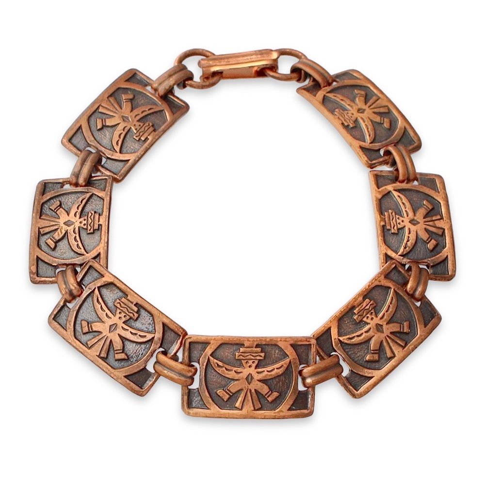 Vintage Copper Knifewing Kachina Link Bracelet Southwestern Native American